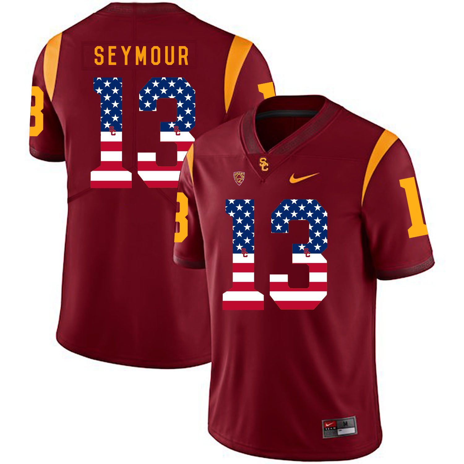 Men USC Trojans 13 Seymour Red Flag Customized NCAA Jerseys